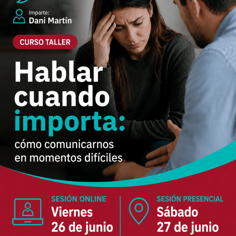 Cartel del curso Hablar cuando importa, curso taller de comunicación en momentos difíciles de ABDoratoria en Málaga